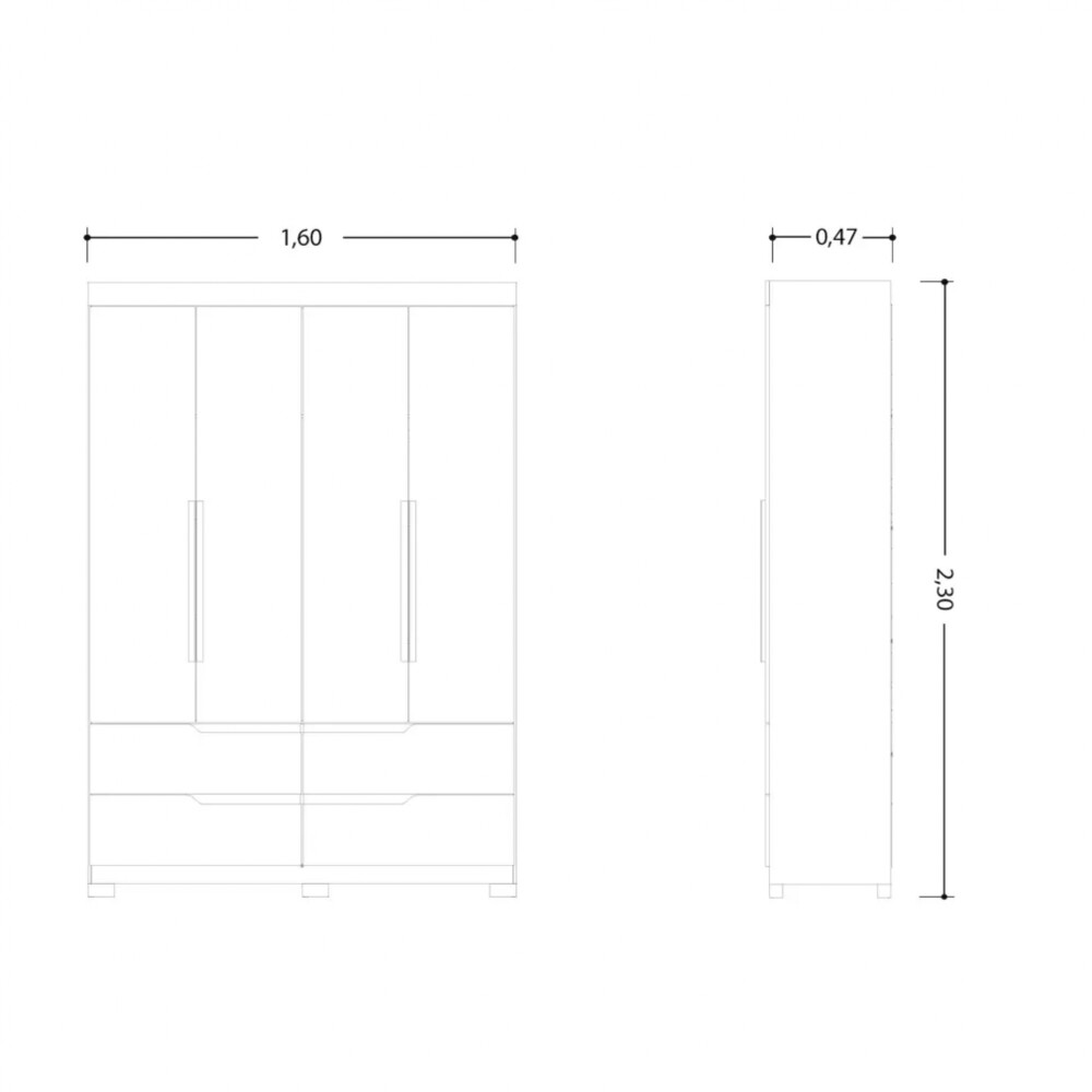 Ropero 4 puertas 4 cajones - Doble Blanco