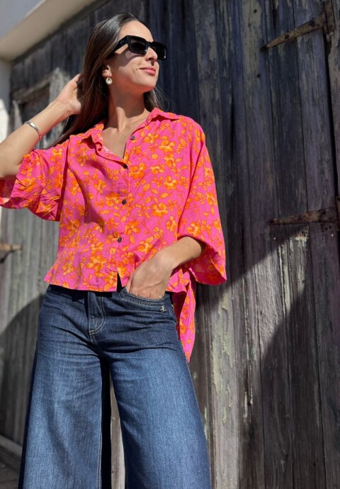 Camisa Flora Estampado rosa
