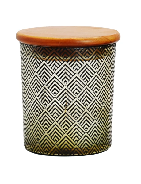 VELA 10X10X11CM RECIP VIDRIO TAPA BAMBOO ROMBOS VELA 10X10X11CM RECIP VIDRIO TAPA BAMBOO ROMBOS