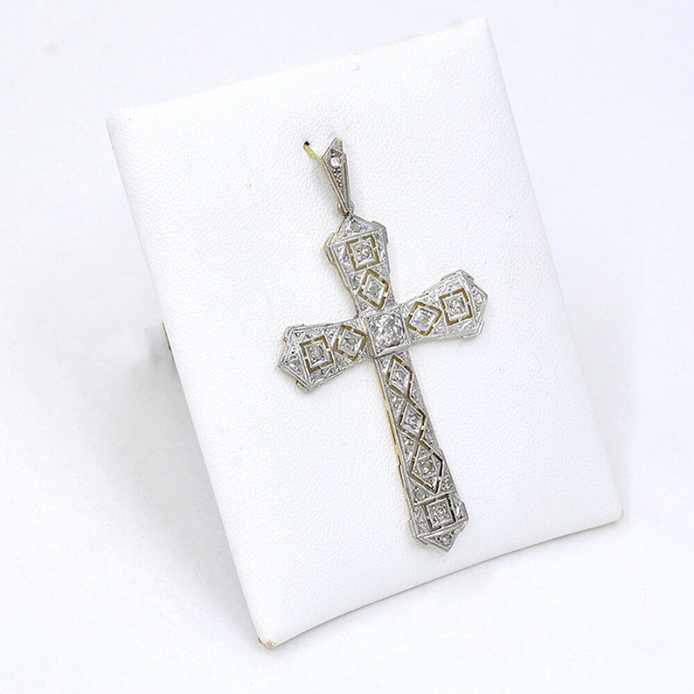 Cruz Antigua En Oro 18K, Brillantes Y Diamantes Cruz Antigua En Oro 18K, Brillantes Y Diamantes