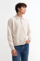 Sweater cuello polo con cierre BEIGE