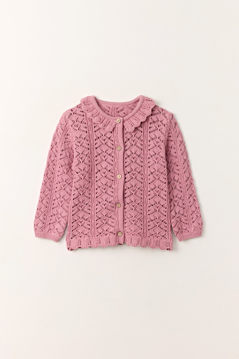 Saco tejido volado en cuello - Rosa 