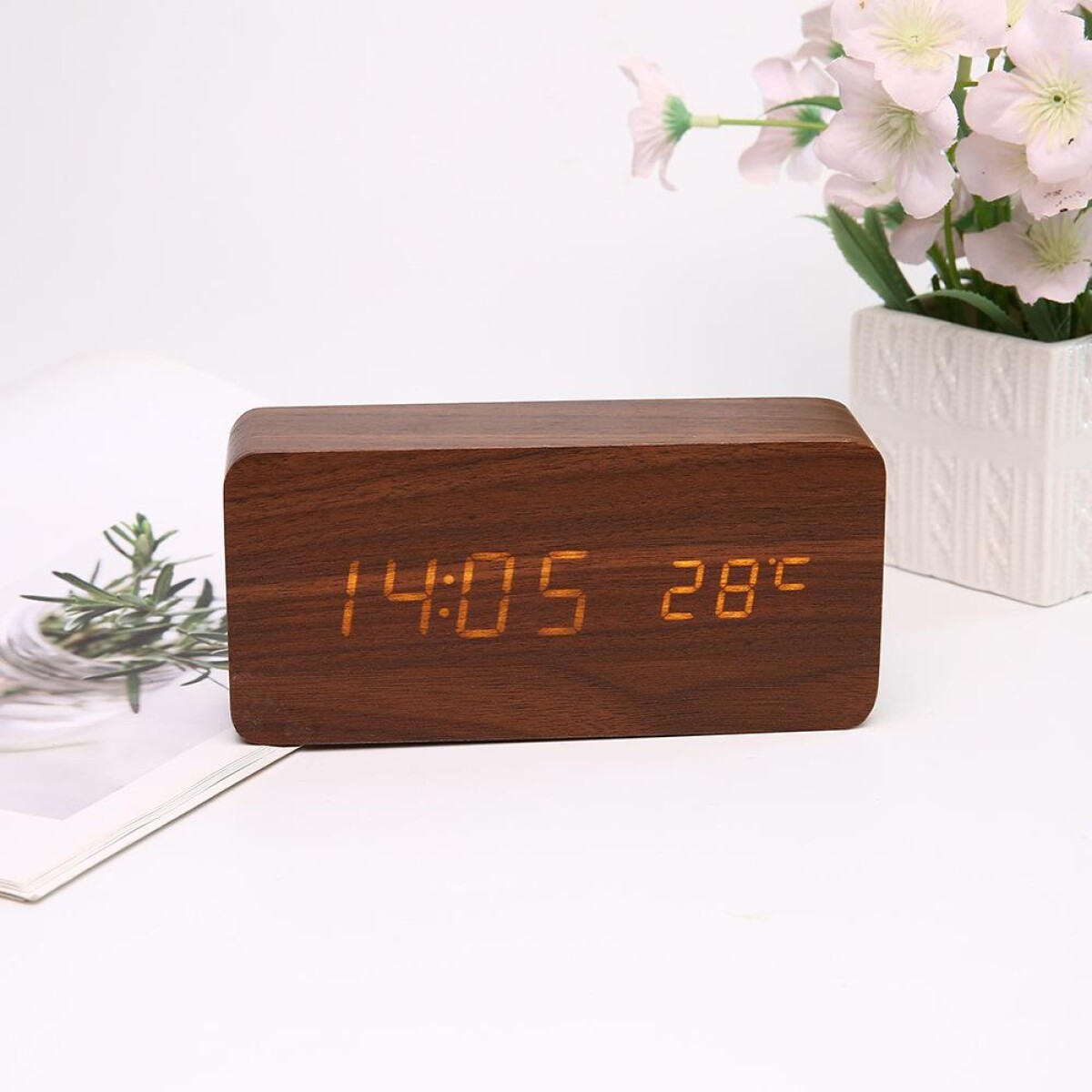 Reloj Despertador Digital Símil Madera Fecha/Temperatura 