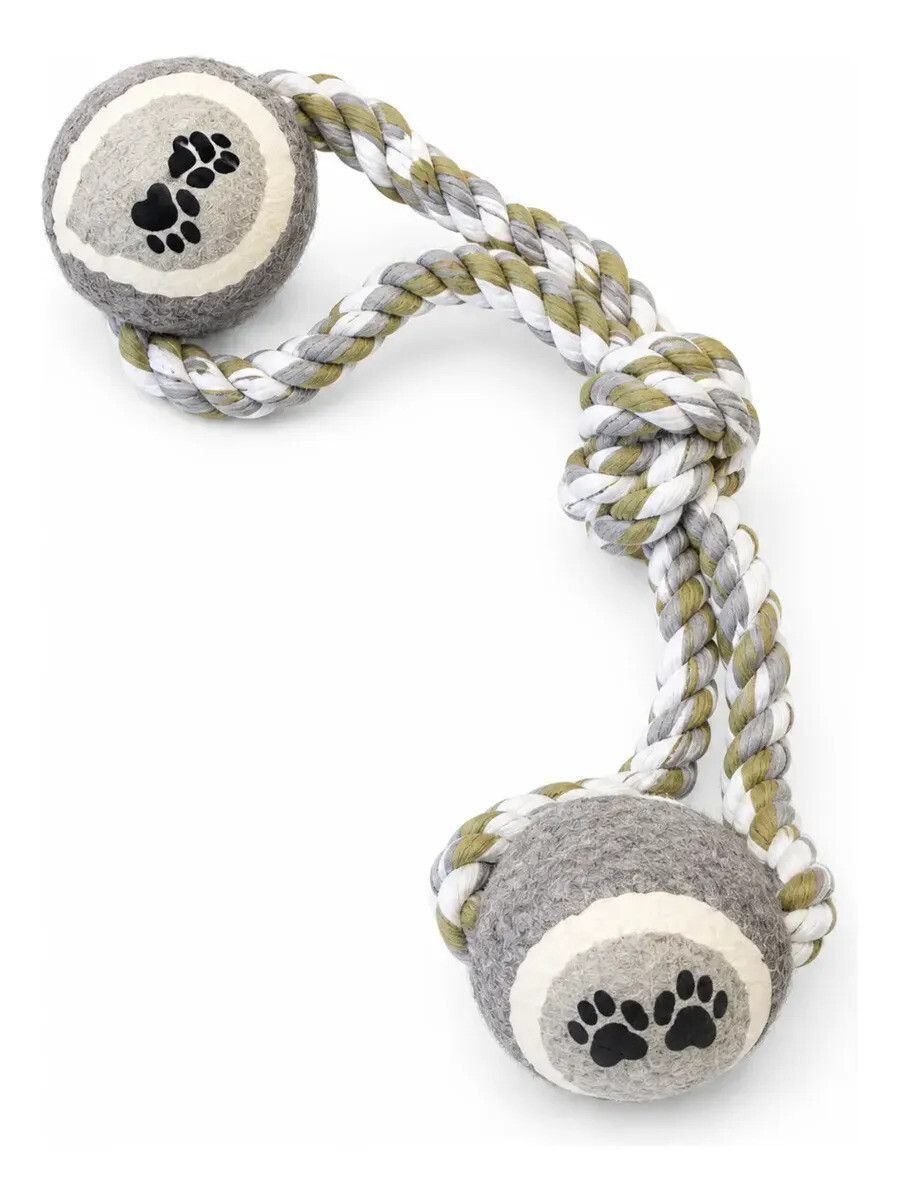 Juguete Para Perro De Cuerda y Dos Pelotas - GRIS 