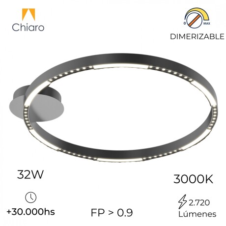 Plafón LED Diseño anillo multi luz negro, Dimerizable 32W 60CM Plafón LED Diseño anillo multi luz negro, Dimerizable 32W 60CM
