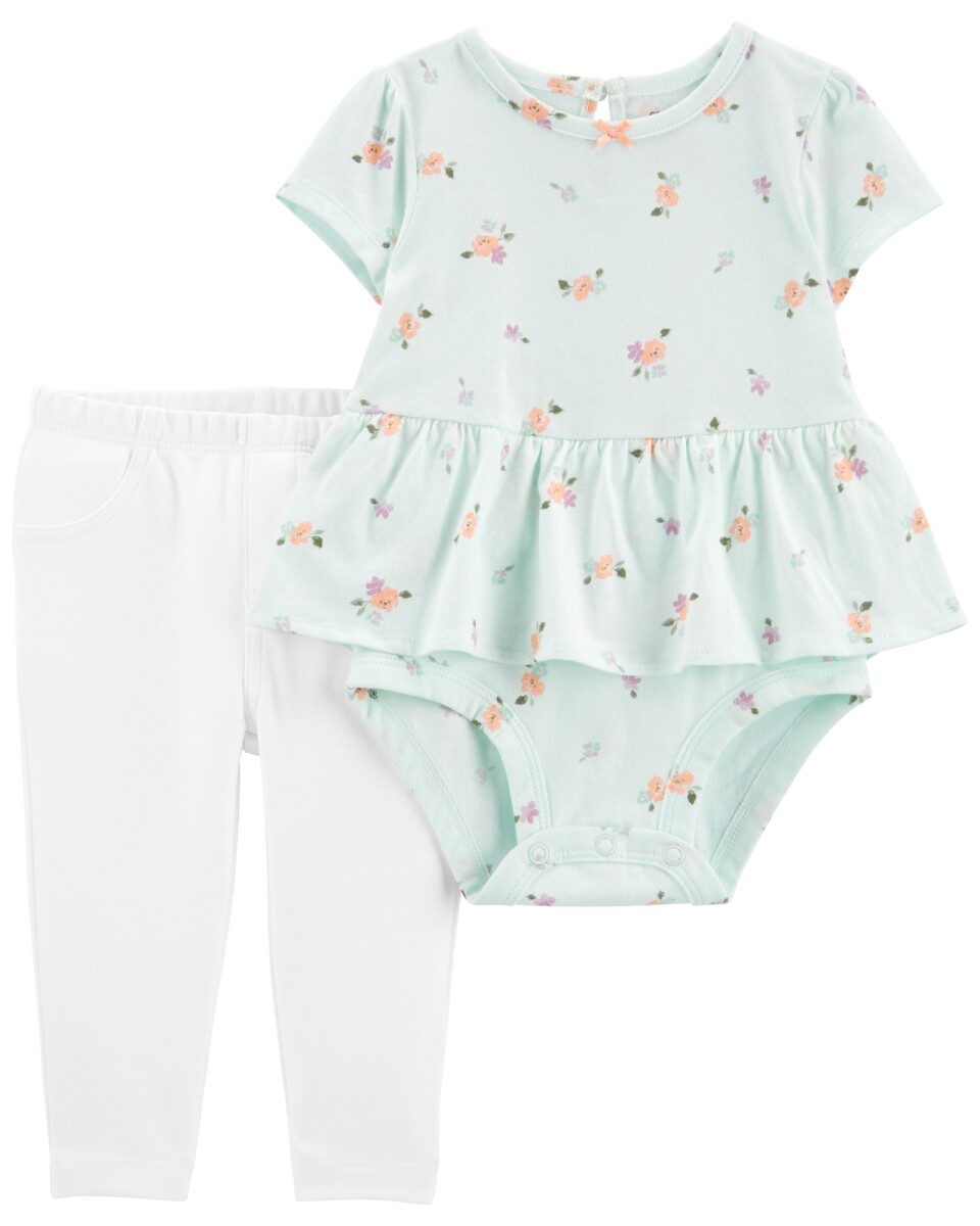 Set dos piezas pantalón y body de algodón diseño floral 