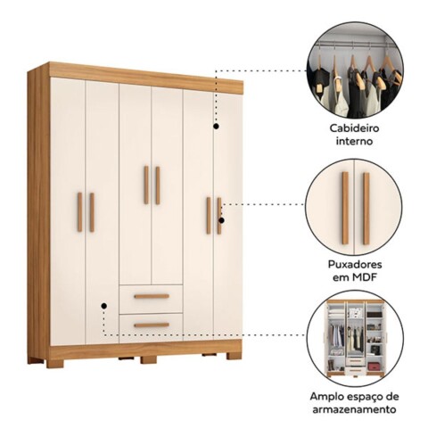 Ropero Abba 6 Puertas 2 Cajones NT6015 Freijo | Off White Ropero Abba 6 Puertas 2 Cajones NT6015 Freijo | Off White
