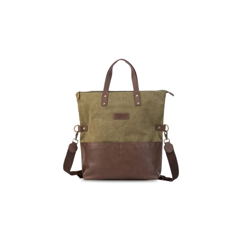 Cartera en Tela Canvas con Simil Cuero Militar con Cafe