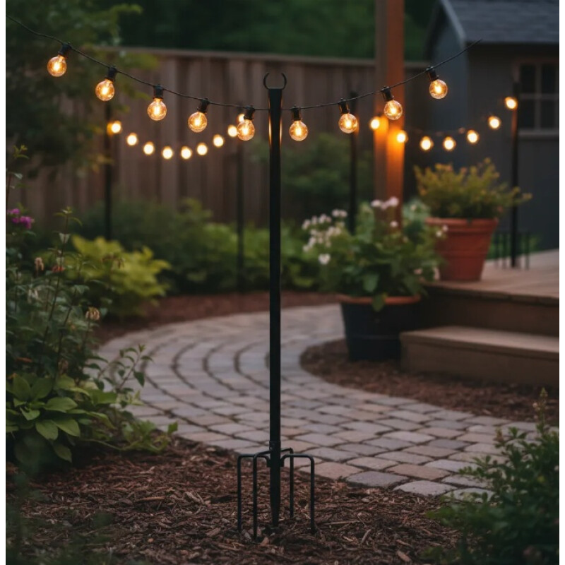 Paquete 4 Postes De Luz De Acero Para Exterior Jardin Negro