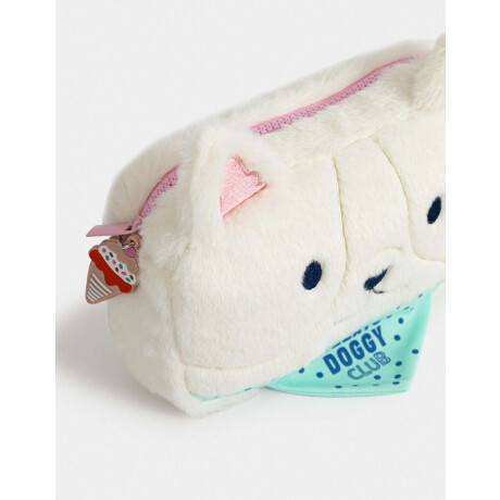 Cartuchera Peluche Perrito Blanco Crudo
