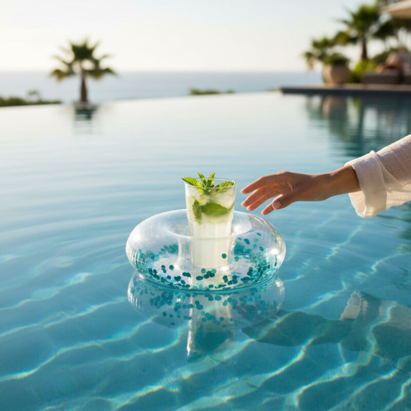 Inflable Posa Vaso Bebida Para Piscina Variedad Diseños Brillantina