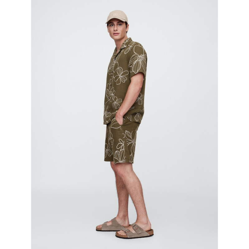 V-7IN TEXTURED EASY SHORT OLIVE FLORAL