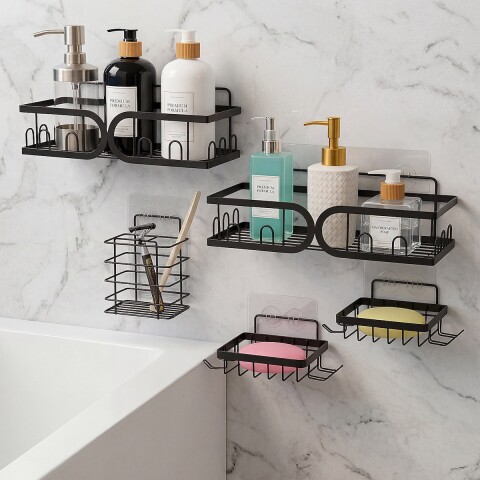 Set X5 Estante Organizador Baño Accesorio Jaboneras Adhesivo IMBACK Color Negro Set X5 Estante Organizador Baño Accesorio Jaboneras Adhesivo IMBACK Color Negro