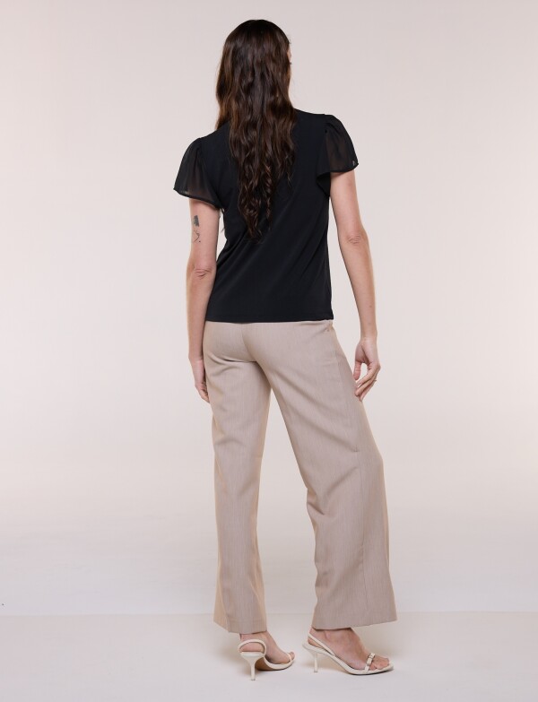 Blusa Tie Neck Con Mangas Mariposa De Gasa NEGRO