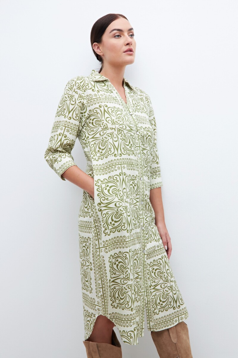 Vestido camisero estampa bicolor pistacho