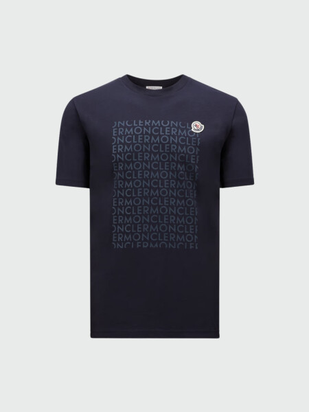 Moncler - Remera de algodón estampada con el nombre de la marca Azul