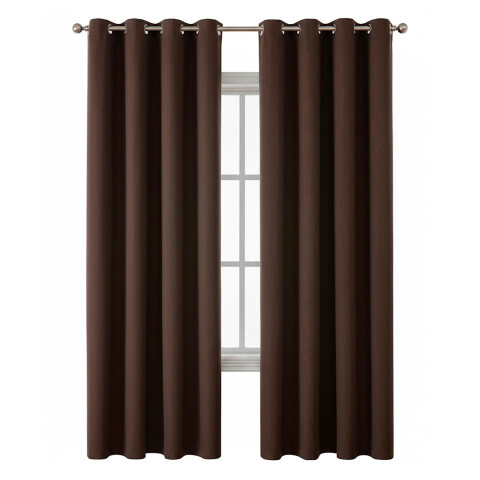 Cortina Blackout 100% Engomada Termica Set 2 Paños Tipo Lino Color Marrón Café