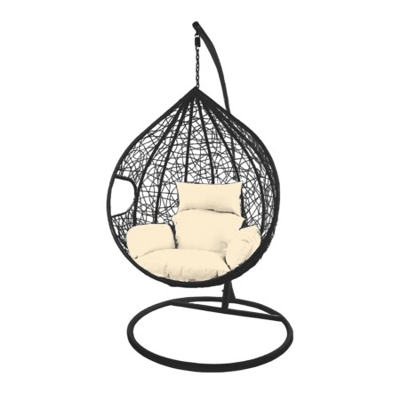 Hamaca nido colgante c/base metal y apoya pie jardín Negro/Crema