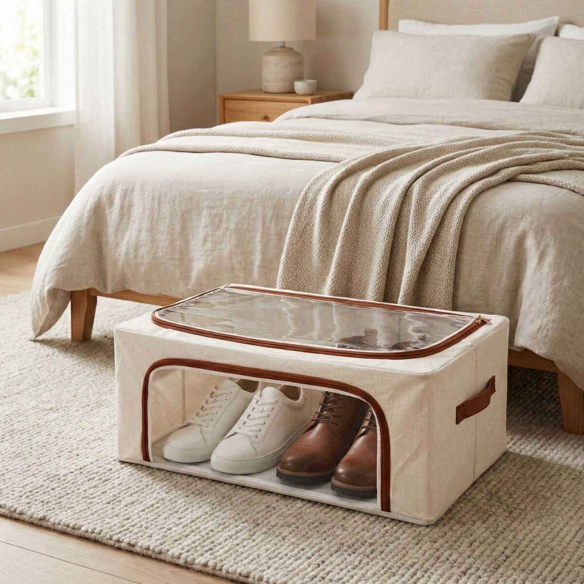 Caja Organizadora Zapatos Calzado Plegable Ropero Armario - Color Beige - Talle M 