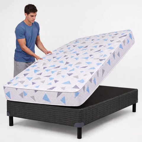 Sommier y Colchón 1 Plaza AZURITA - Espuma Alta Densidad Reversible - Soporta hasta 120 kg Sommier y Colchón 1 Plaza AZURITA - Espuma Alta Densidad Reversible - Soporta hasta 120 kg