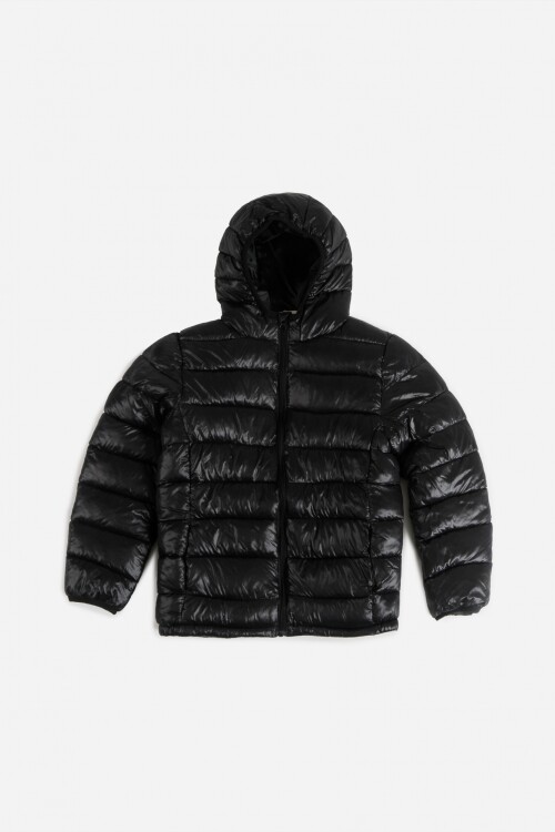 Campera puffer básica con capucha NEGRO