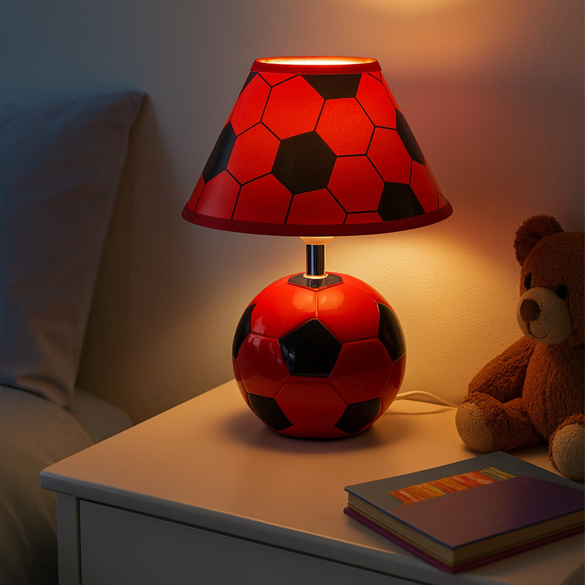 Lampara Infantil De Mesa Para Niños Con Diseño De Pelota - Rojo 