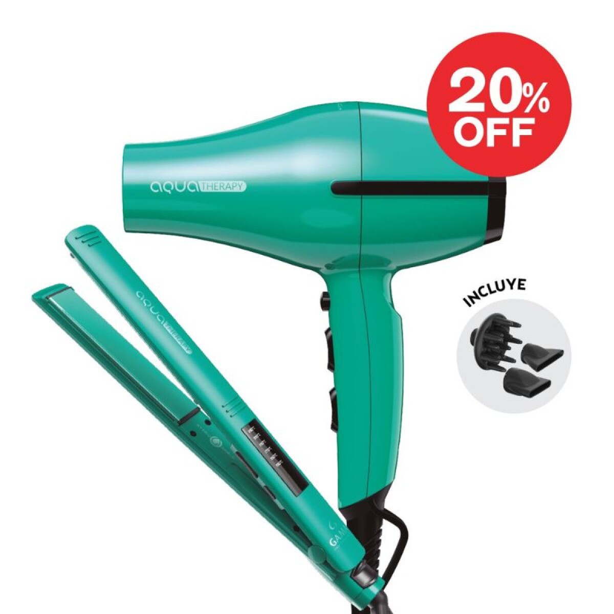 COMBO GA.MA PLANCHITA ELEGANCE LED AQUA + SECADORTEMPO AQUA 220 V 