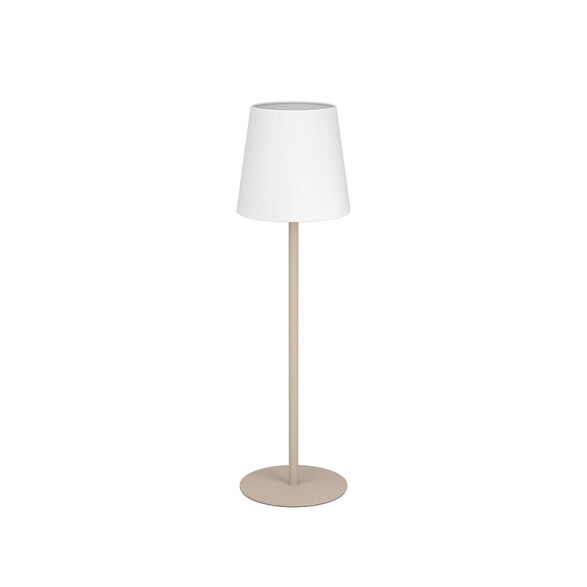 Lámpara de mesa E14 acero beige y pant tela blanca EG6022