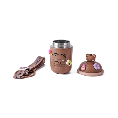 Termo infantil en acero inoxidable 350 ml con diseño y correa Marrón oscuro