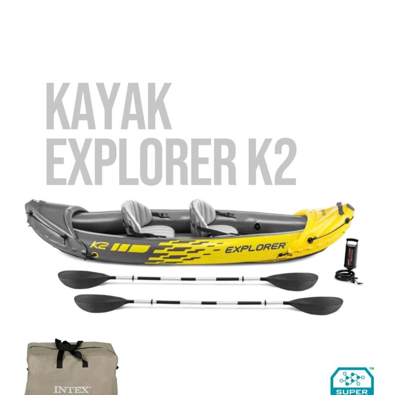 INTEX KAYAK DOBLE INFLABLE EXPLORER K2 + REMOS + INFLADOR Intex Kayak Doble Inflable Explorer K2 + Remos + Inflador