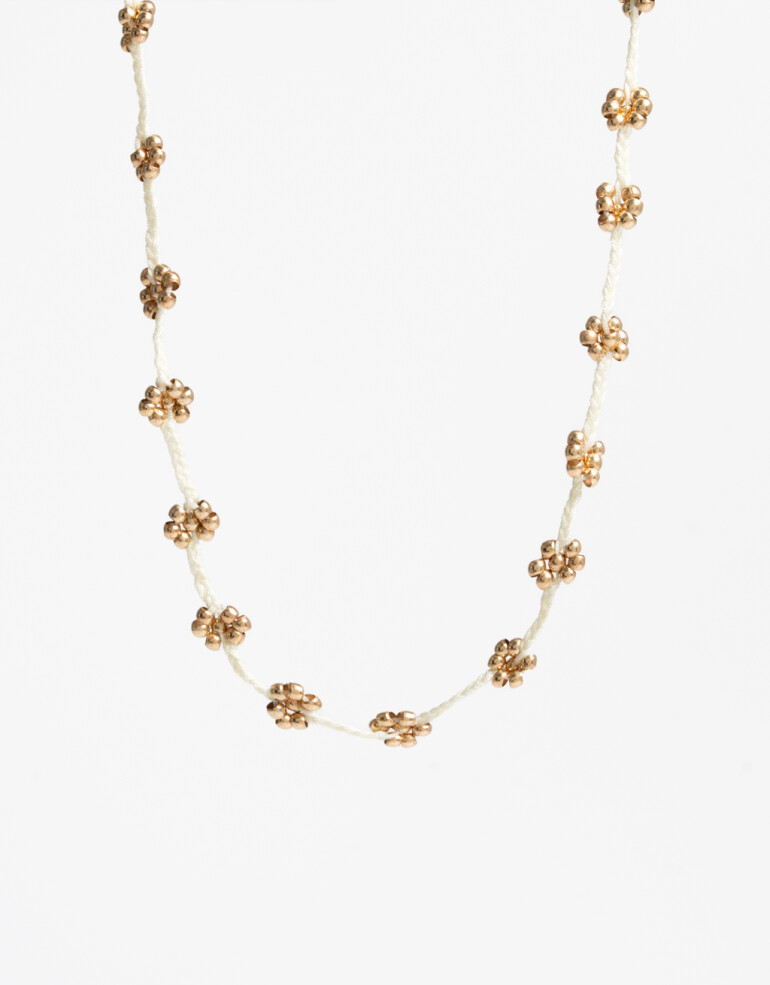 Collares Cortos Cordón Collar Corto Cordón Y Flores - Dorado