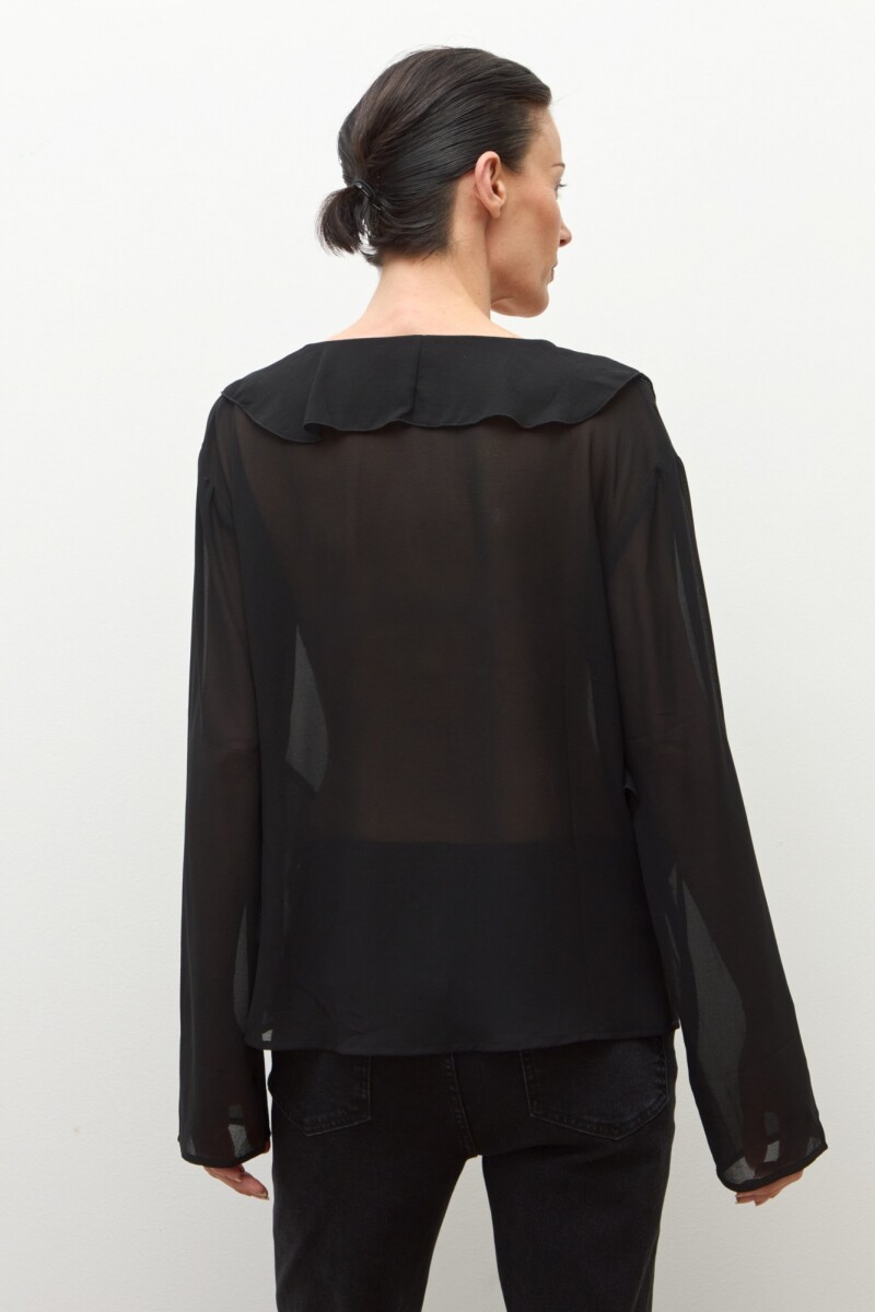 Blusa escote V con volados negro
