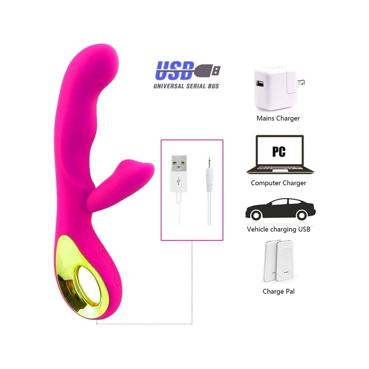 Vibrador Doble Estímulo Magic Massager Recargable USB - Fucsia 