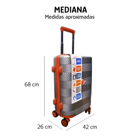Valija Mediana Rígida 4 Ruedas 360° Candado Manija Regulable Gris Claro/rojo