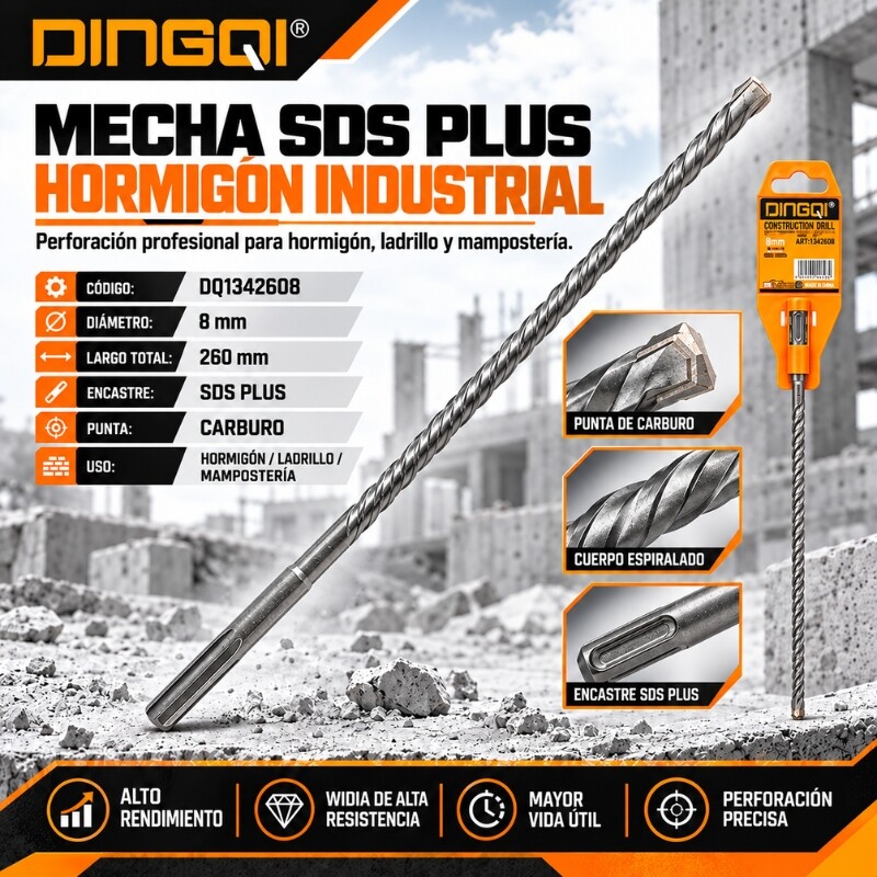 DINGQI MECHA SDS PLUS HORMIGON INDUSTRIAL 8x260MM Dingqi Mecha Sds Plus Hormigon Industrial 8x260mm