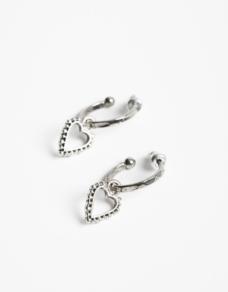 Aros Argollas Folk Argollas Dije Corazón Boho - Plateado Antique Silver