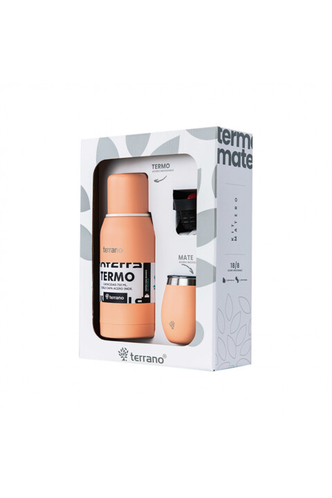 KIT V1 TERMO CLASICO 750ML SIN MANIJA TERRANO KIT V1 MATE + TERMO CLASICO 750ML SALMON