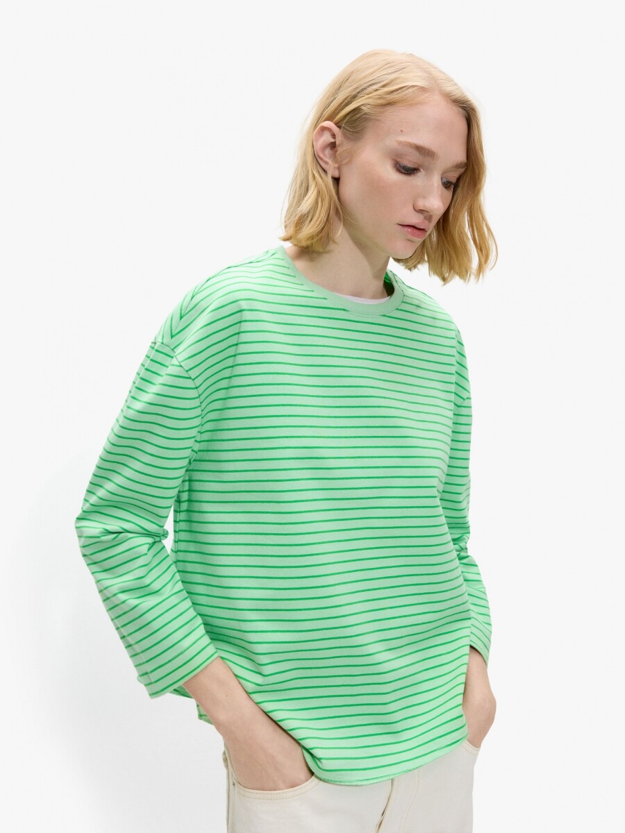 Camiseta A Rayas 100% Algodón verde