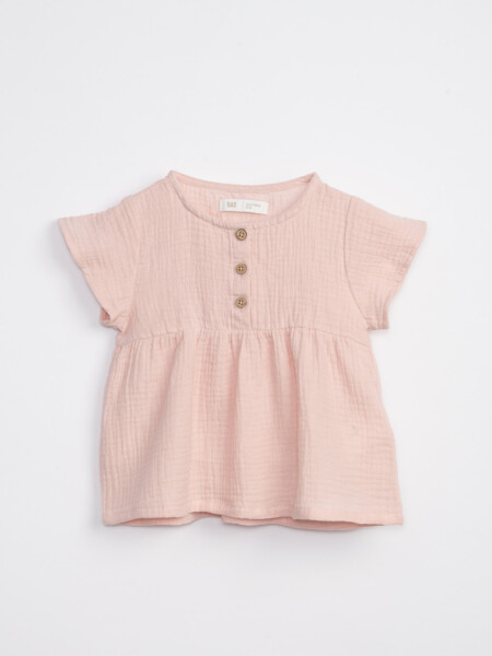 Blusa manga corta con cortes Rosa