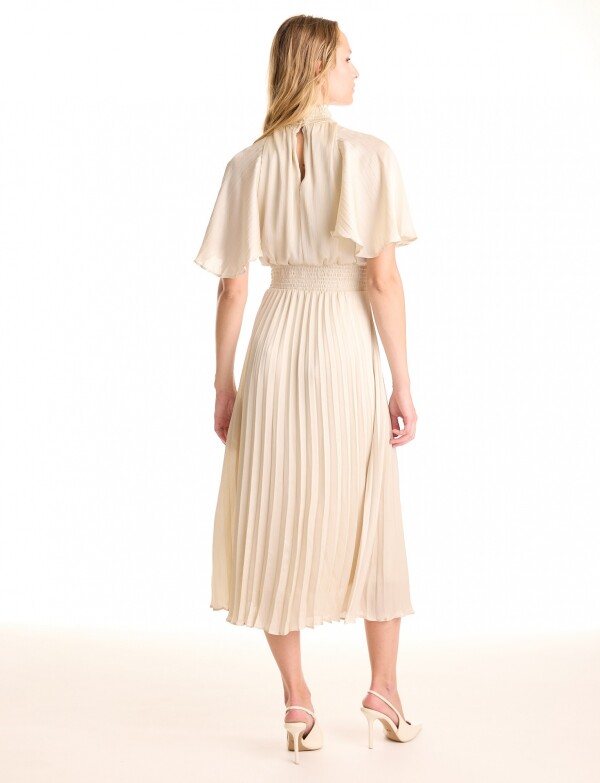 Vestido Noche Midi Plisado BEIGE CLARO