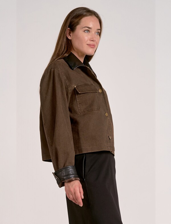 Campera Denim & Eco Cuero MARRON