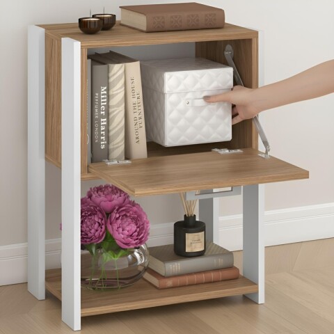 Mesa de Luz Noche Rivoli - Puerta Batiente y Estante Inferior - 45x60cm - Miel / Blanco Mesa de Luz Noche Rivoli - Puerta Batiente y Estante Inferior - 45x60cm - Miel / Blanco