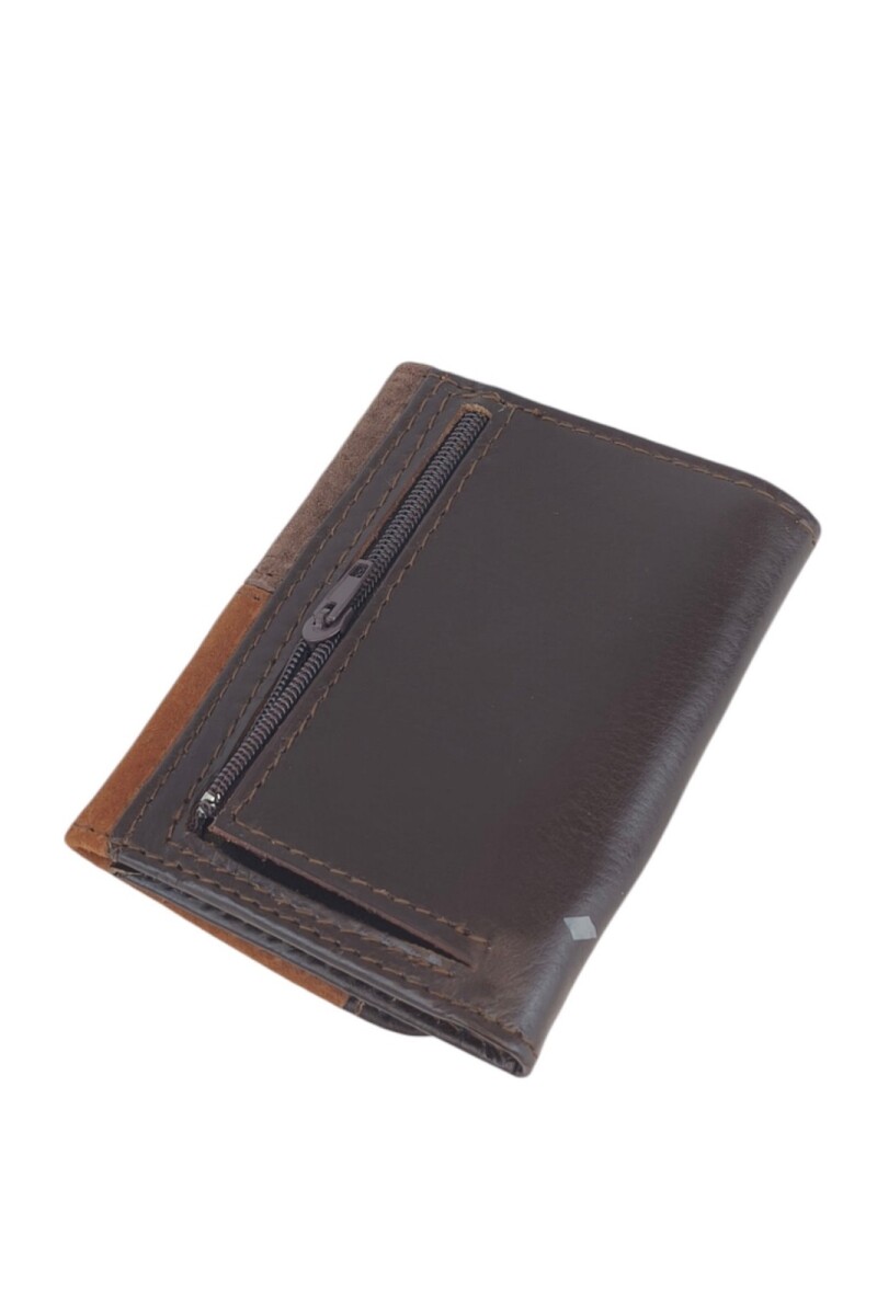 Mini Billetera Tríptica de Cuero y Pecarí | Compacta y con Cierre Magnético Marrón