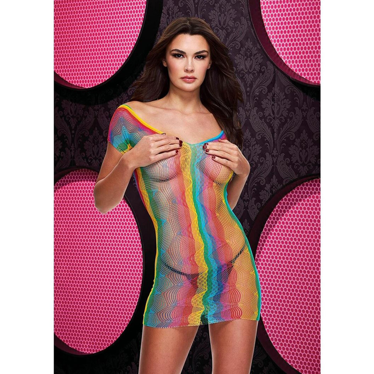 Mini Vestido Red Rainbow Jacquard Lapdance 
