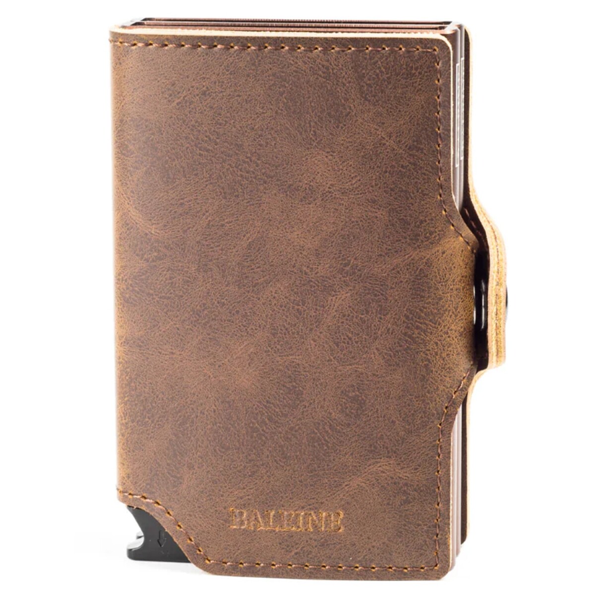 Billetera Baleine Double Kansas en Aluminio y Cuero con Protección RFID - Pard Brown 