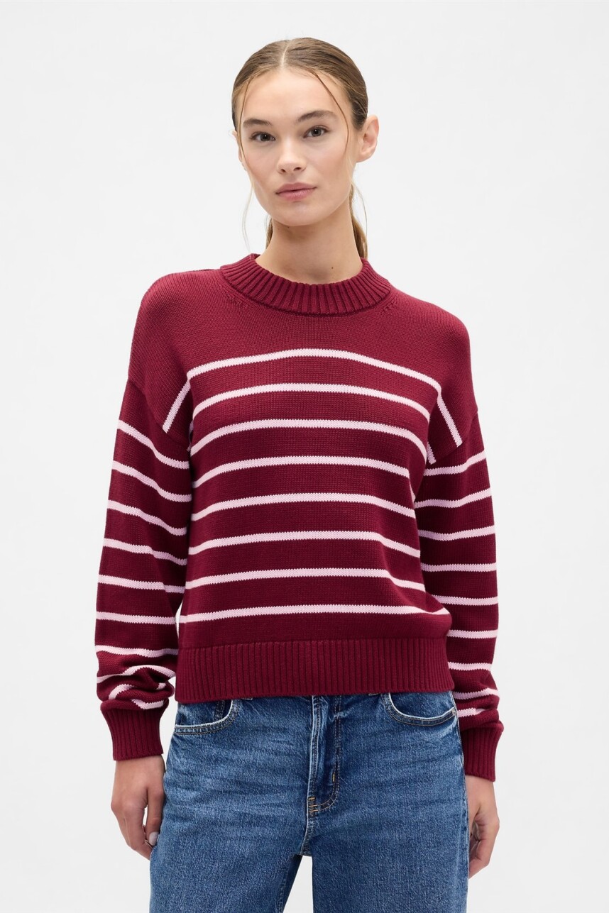 Buzo Algodón A Rayas Mujer Pink Red Stripe