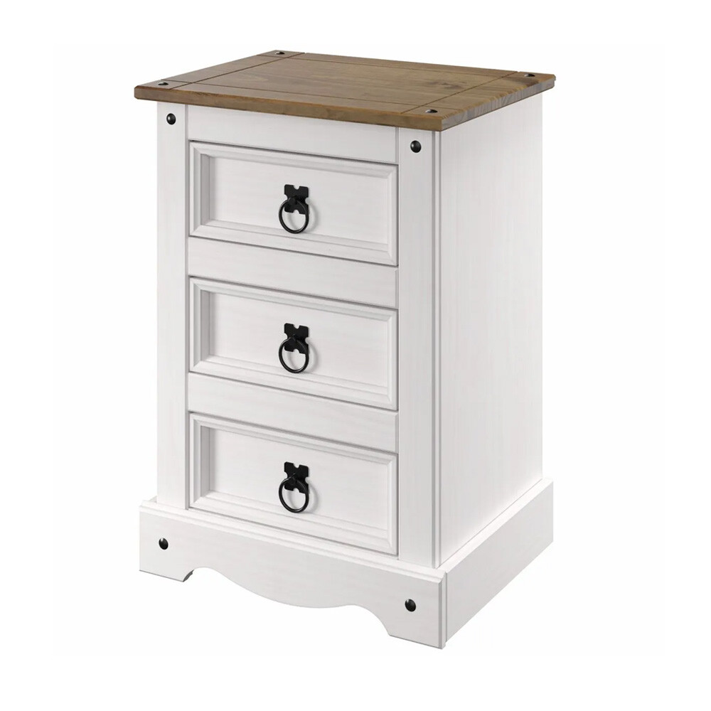 Mesa de luz 3 cajones - Madera maciza / Línea Mexicana blanco