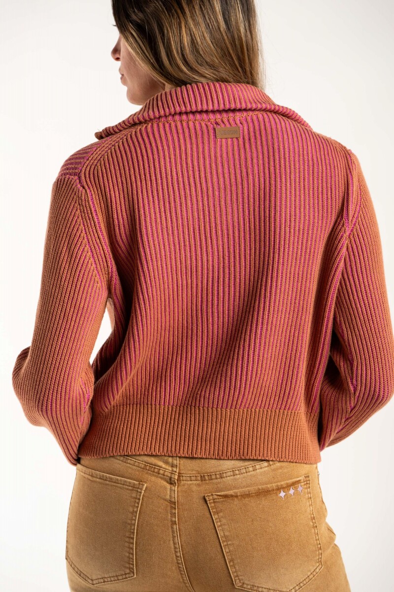 Campera Tejida Algodon Rosa/mocha