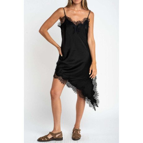 Vestido Midi Satinado Con Encaje Negro