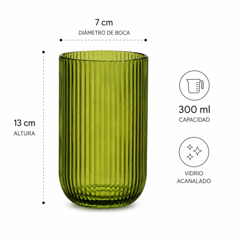 Jarra Line 1 Litro y 6 Vasos 300 ml Set Vidrio Verde